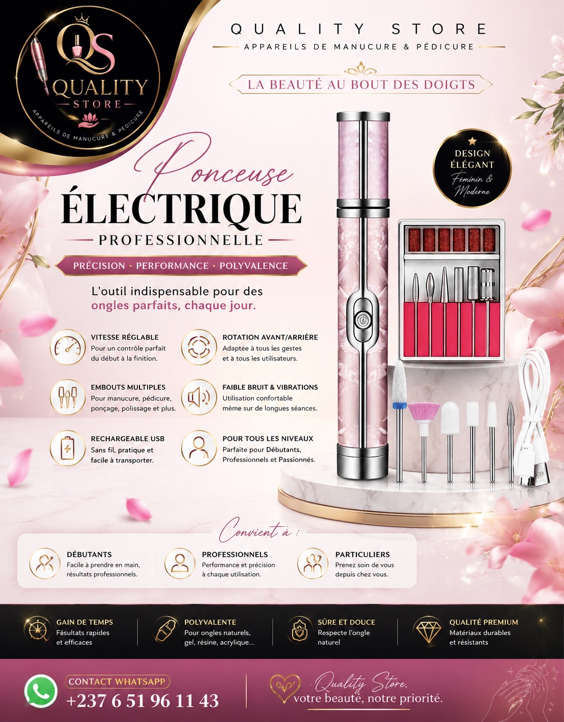 Ponceuse Électrique & Lampe UV LED Rechargeables Manucure